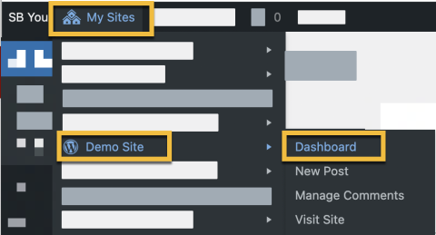  My Sites > [site name] > dashboard
