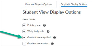 Image of the grade scheme symbol option enabled for student display options