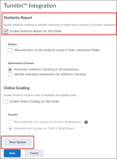 Image of the similarity report setting enabled along with the more options button highlighted