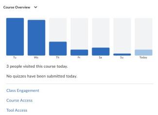 Course Overview widget displays # of visits, class engagement and other details.