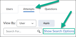 Image of the attempt tab highlighted, underneath this the show search option text is highlighted as well