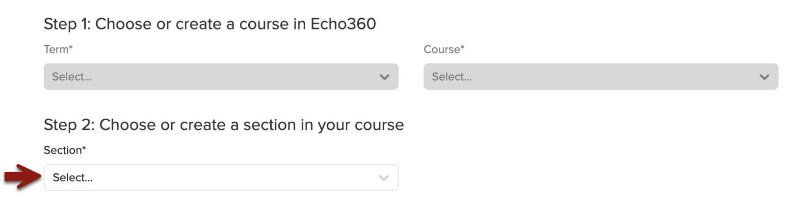 step 1 and 2 in connect your echo360 content