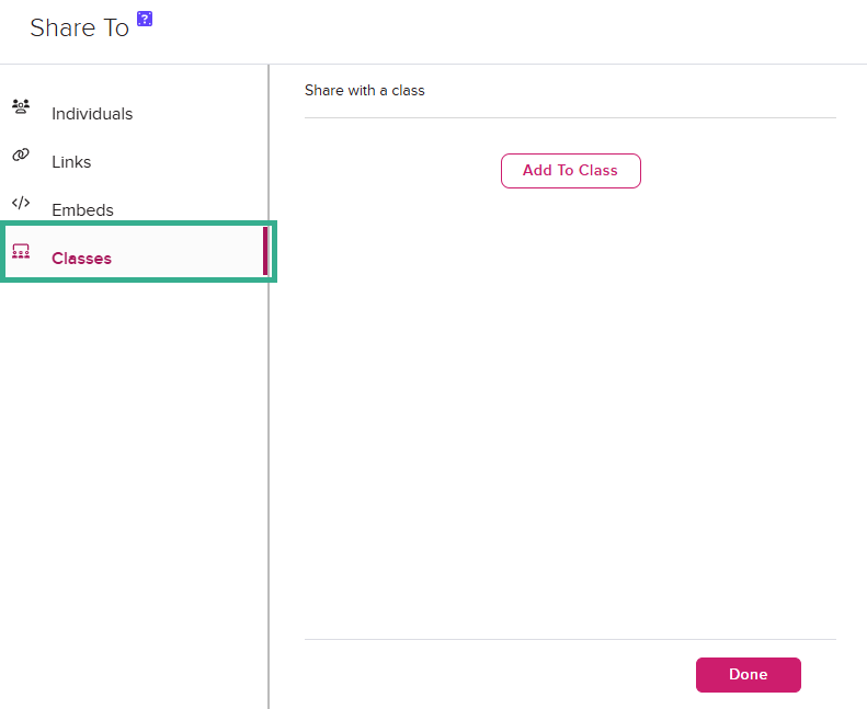 Pop up with Classes tab selected