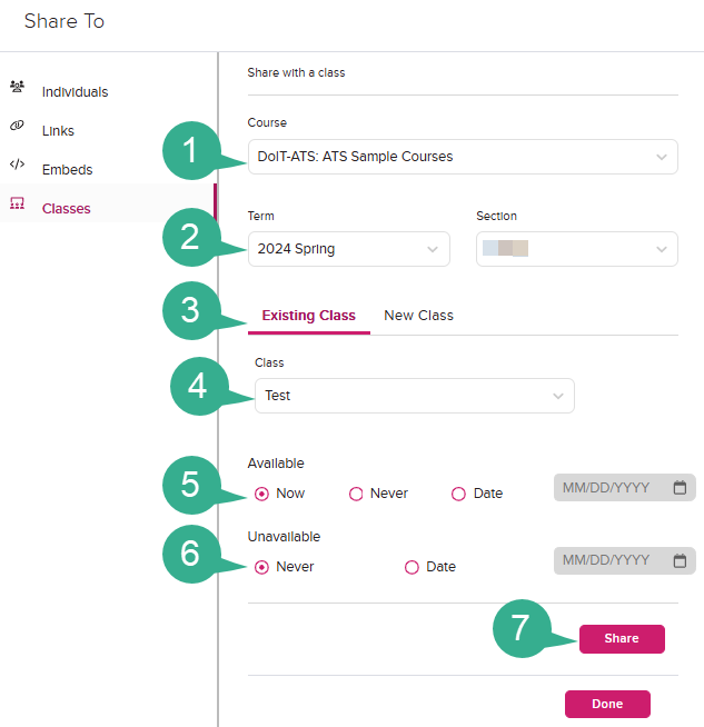 Input fields for adding to an existing class numbered