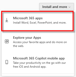 Install and more menu