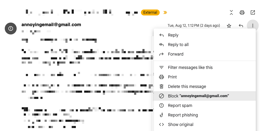 ⋮ > block "annoyingemail@gmail.com"