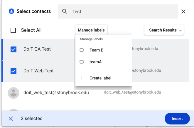 select contacts and select Manage labels