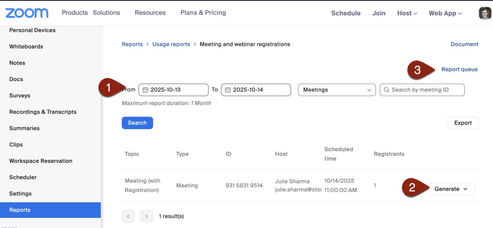 generate zoom meeting and webinar registration reports
