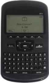Example of a "Clicker" used in classrooms to respond to questions. A small electronic device with a screen and a full keyboard.