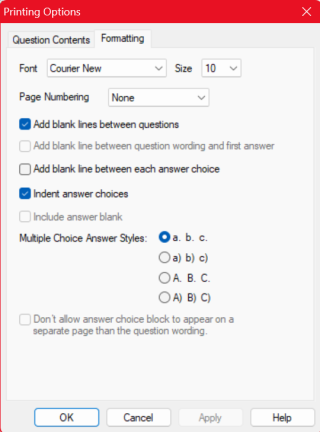Formatting settings