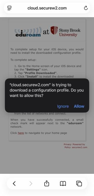 eduroam.stonybrook.edu - iPhone/iPad Download configuration profile