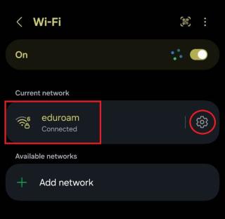 Find Eduroam (or the Wi-Fi network you're currently connected to) in the list and then tap the Settings/Gear icon next to it.