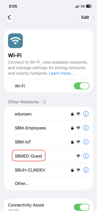 Select SBMED-Guest from the available wifi networks