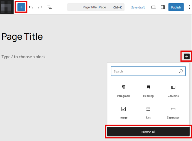 Adding a block when editing a page