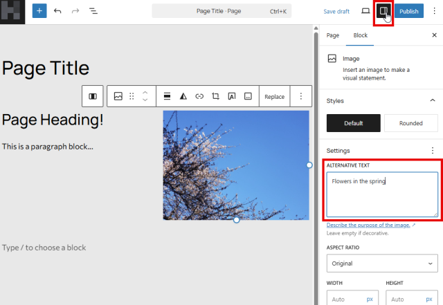 Image block settings