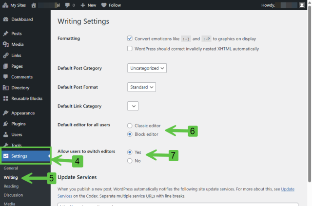 Enabling block editor in settings