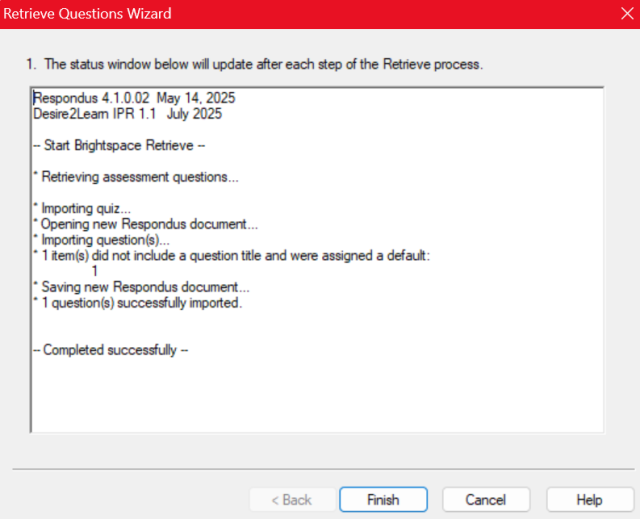 Message on successful assessment retrieval