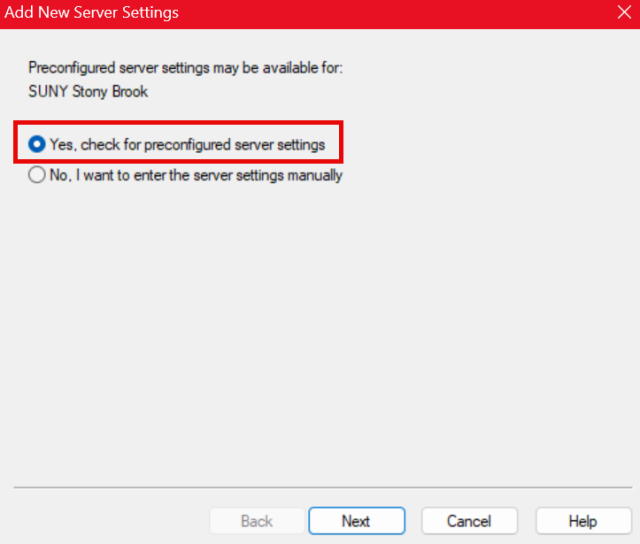 Preconfigured settings selected