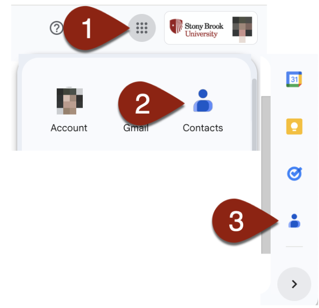 Access contacts from the app picker or right sidebar