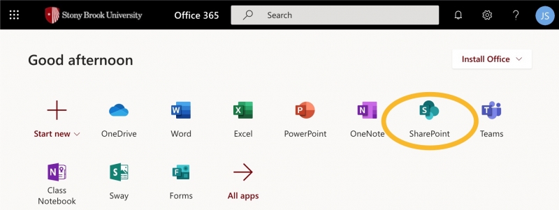 sharepoint from office365 apps
