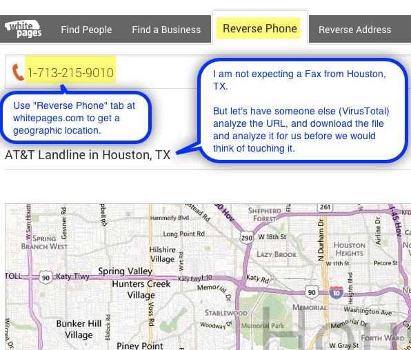 Reverse lookup of phone number using whitepages.com